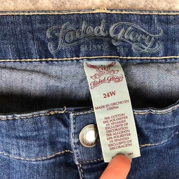 Faded Glory Jeans 24W High Rise Skinny Leg Thick Stich Embroidered Stretch Blue - Picture 5 of 11